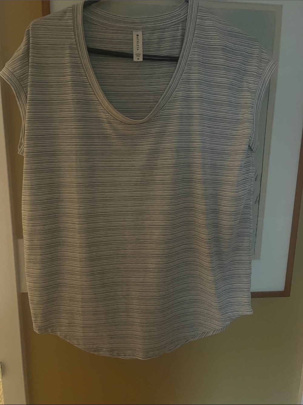 AthletCasual Striped V-Neck Cap Sleeve Top - Gray/White sun